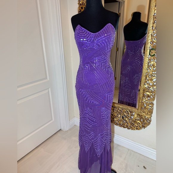 Attitudes by Debra Dresses & Skirts - Purple‎ Sequin hand beaded on Power mesh Strapless Evening Dress
